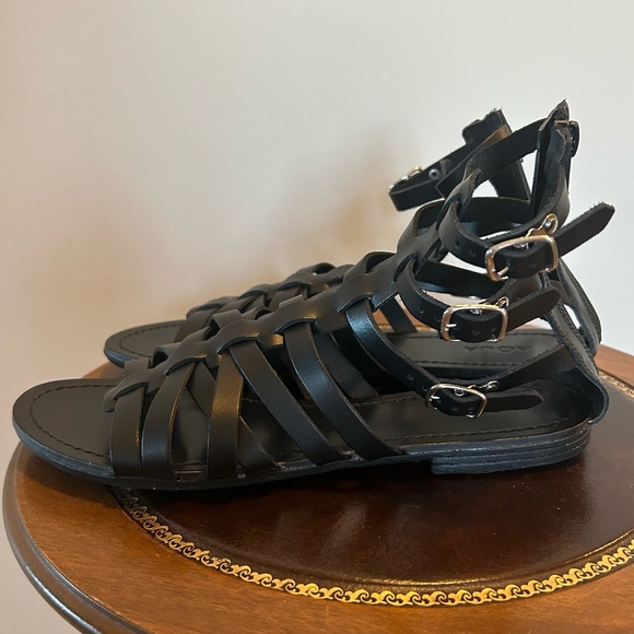 Aqua Strappy Black Gladiator Leather Sandals Sz 8.5 NWOT - Picture 6 of 10